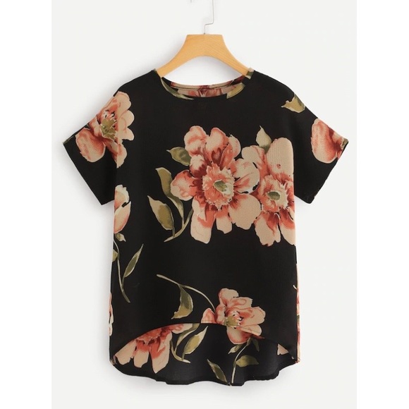 SHEIN Tops - NWOT Floral Dip Hem Top Sz L SHEIN Tops - NWOT Floral Dip Hem Top Sz L